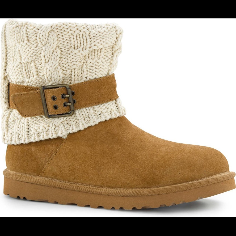 UGG Cassidee Chestnut Suede Knit Buckle Boots 9